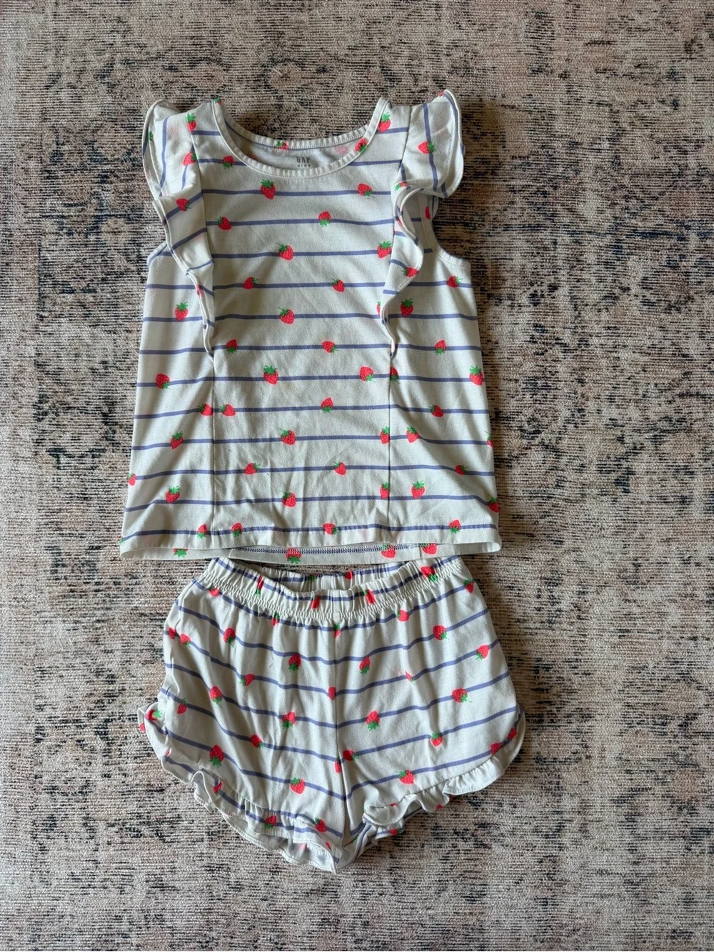 GAP Girls White Stripe Strawberry Ruffle Pajama Set